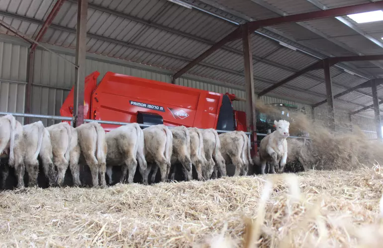 KUHN PRIMOR 15070 M w ustawieniu do ścielenia słomą