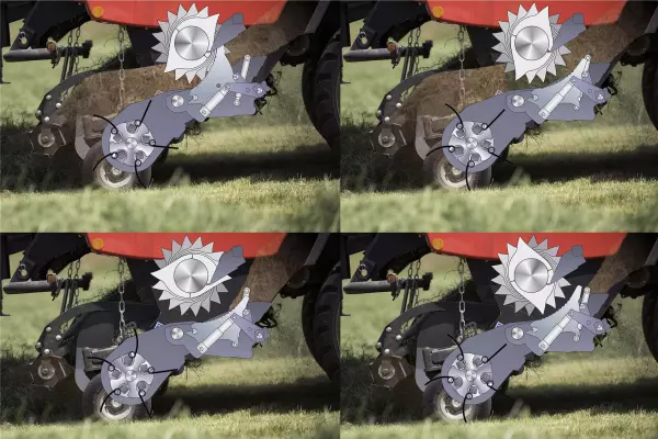 Pozycje noży i opuszczanej podłogi podczas automatycznego odblokowywania.