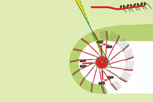 Dobrze uformowany wał pokosu, dzięki podwójnie giętym ramionom karuzel