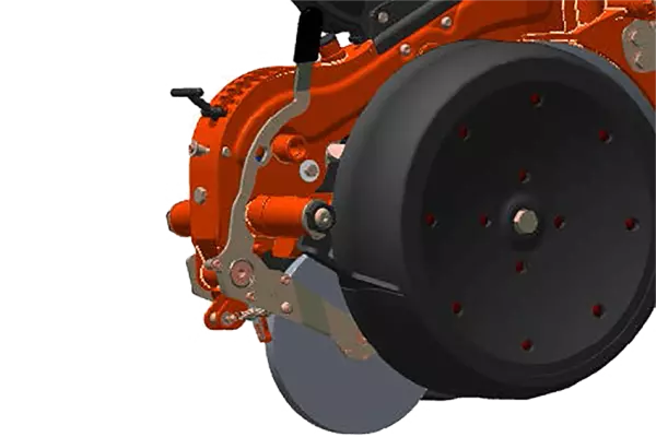 Kiełkowanie plonów jest lepsze dzięki zastosowaniu środkowego koła ze stali nierdzewnej, które zapewnia dobry kontakt gleba-nasiona