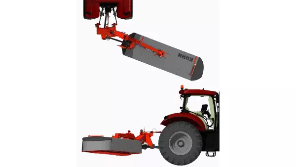 Dzięki zabezpieczeniu NON-STOP kosiarki GMD 3515 i GMD 4015 odchylają się do tyłu i w górę w przypadku napotkania przeszkody.