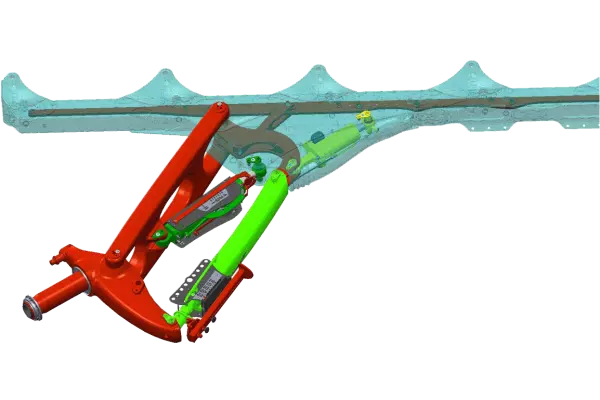 System zmiennej szerokości roboczej jest w 100% schowany w ramie pługa VARI-MASTERL