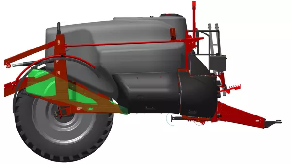 Zbiornik na czystą wode umieszczony na osi na środku opryskiwacza