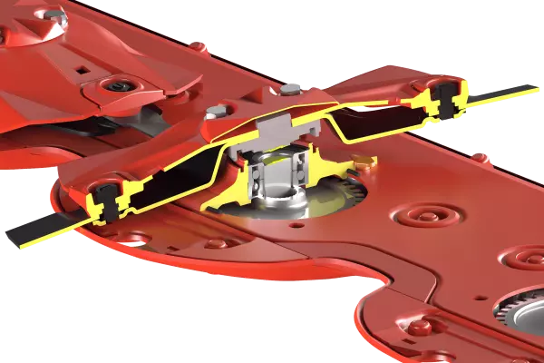 Zabezpieczenie PROTECTADRIVE chroni belkę tnącą w przypadku bardzo silnego uderzenia w dysk tnący.