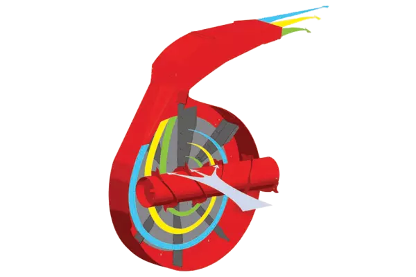 Wydajne rozwijanie słomy bez konieczności jej ponownego rozdrabniania, dzięki pneumatycznej komorze rozdzielające w ścielarce KUHN PRIMOR 2060 S z funkcją zadawania paszy