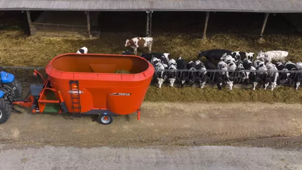 Szeroka taśma rozładunkowa zapewniająca równomierne rozłożenie porcji.