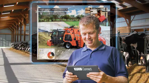 Łączność z platformą KUHN CONNECT umożliwia hodowcy i dealerowi optymalizację użytkowania i konserwacji SPW Power.
