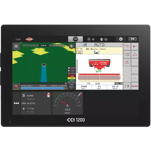 Ekran roboczy terminala CCI 1200 z pneumatycznym siewnikiem BTF ISOBUS w zestawie ze zbiornikiem frontalnym TF 1512