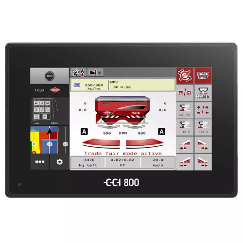 Terminal sterujący CCI 800 z ekranem roboczym rozsiewacza nawozów AXIS