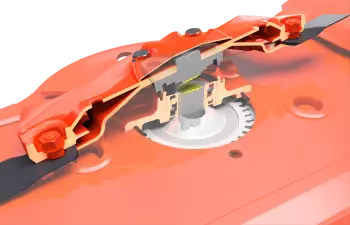 Wałek napędowy dysku zostaje ścięty w przypadku gwałtownego uderzenia w przeszkodę, zabezpieczając koła zębate.